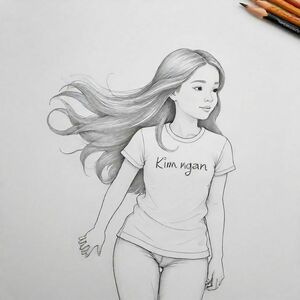 tượng mini con người nữ mặc áo thun in chữ kim ngân , tóc dài , 
