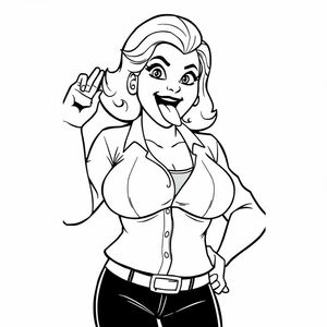 Aunt cass from big hero six, holding her now extremely large breasts that strain against the fabric of her sheer shirt that's been drenched in cold water holding out her tongue drooling 