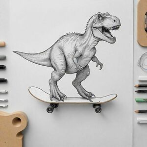 A T-Rex riding a skateboard