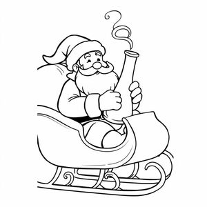 Ông già Noel trên chiếc xe trượt tuyết của mình hút một bong tranh tô màu hoạt hình 