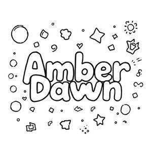 The name Amber Dawn with random shapes surrounding 