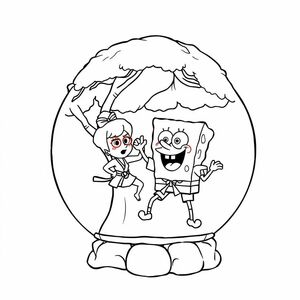 Sandy Cheeks in her tree dome doing karate with SpongeBob