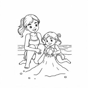 A teenage girl and a 4 year old girl, playing on the beach