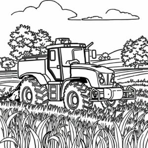 A tractor working in the field, harvesting yiest  