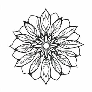 Mandala ấm cúng hiện đại với hình lá hữu cơ và các cạnh mềm mại, phong cách hygge