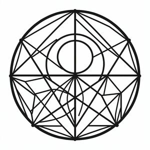 A black and white drawing of a circular object