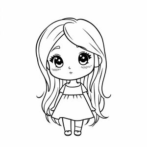 Cô gái chibi, tàn nhang và nốt ruồi tóc dài, mặc váy trắng