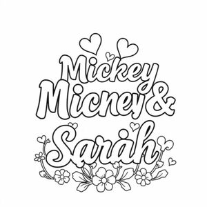 Từ viết lạ mắt nói "Mickey & Sarah" với trái tim và hoa 