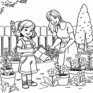 Cô gái trẻ làm vườn với mẹ ở sân sau
