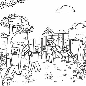 Học sinh chơi trên sân chơi với các nhân vật Minecraft
