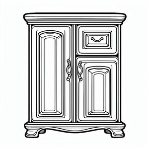 A black and white drawing of a cabinet