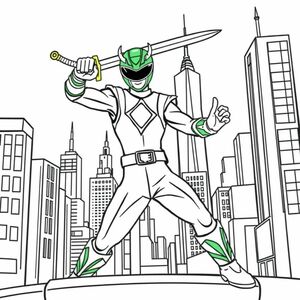 Green Power Ranger cầm kiếm rồng ở thành phố New York 
