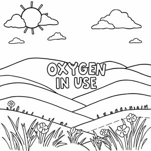 Chế độ xem phong cảnh với các từ OXYGEN IN USE được đặt giữa và viết