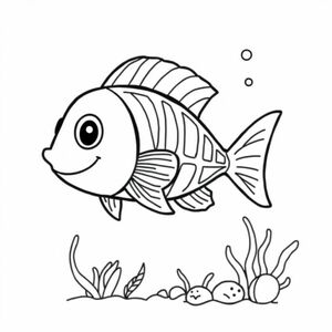 "Line art coloring page, a large capital letter 'X', with a cute cartoon x-ray fish next to it (with a translucent body). Include simple background elements like water and bubbles. Black and white