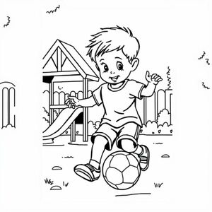 A boy playing with a ball at a playground