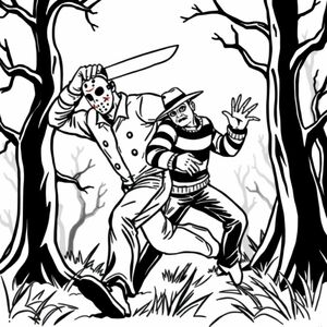 Jason Voorhees chasing Freddy Kruger 