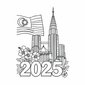 Coloring pages with malaysia independent 2025 theme. 