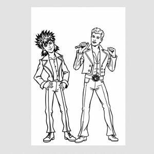 David Bowie as Ziggy Stardust, with Freddie Mercury in his Live at Wembley stadium outfit
