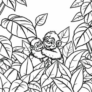 cute gorillas playing in leaves