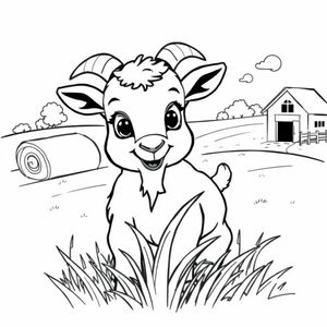 cute goat on the farm eating grass
