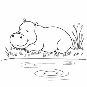 cute hippo sleeping next to the water