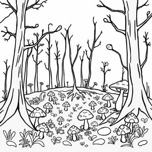 underground forest with mushrooms and trees