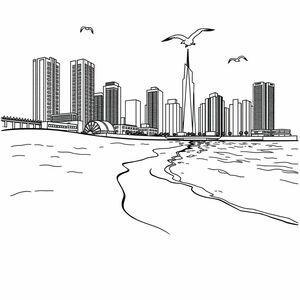 beach with a city

