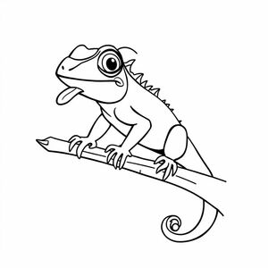 cute iguana on tree limb with tongue out