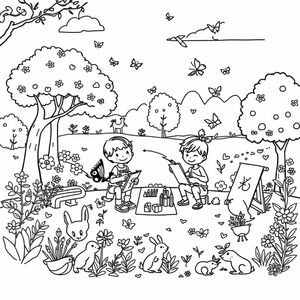 make 5 to 10 colouring page accoriding to this topic "Color Your World: Fun Scenes for Little Artists!" sence 2

