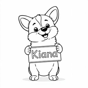 Corgi dễ thương cầm bảng hiệu có dòng chữ "Kiana"