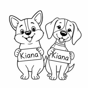 Cute Corgi and beagle holding sign that says “Kiana”