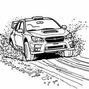 Subaru rally car speeding through mud