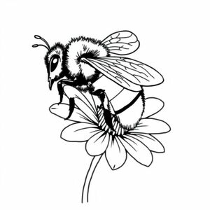 A picture of a side view of a realistic bumble bee on a realistic flower 