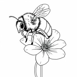 A realistic bumble bee on a realistic flower
