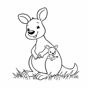 cute kangaroo with baby kangaroo eating in grass
