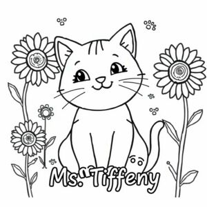 Cute cat with paw prints and sunflowers 
"Ms. Tiffany"