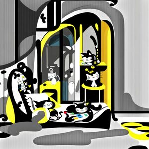 beautiful room Cartoon  cat sleeping in a tiny bed, whimsical style, clean outlines for coloring