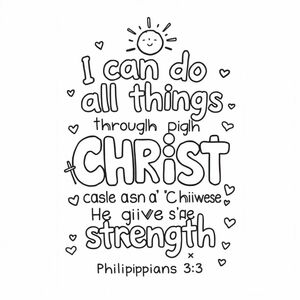 a colorin page that fits this: “I can do all things through Christ because He gives me strength.”
(Philippians 4:13)