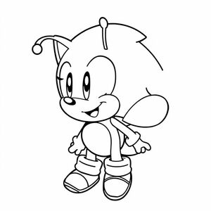Create a clean black-and-white line art of Charmy Bee from sonic with his cheerful expression and small wings. Use thick, clear outlines suitable for kids to color easily. Background minimal.

