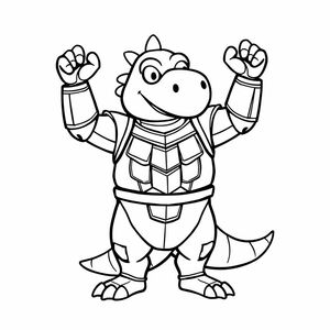 Draw Mighty the Armadillo in a strong, heroic pose. Use clear, bold outlines with simple detailing to keep it kid-friendly.

