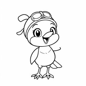 Draw Wave the Swallow with her signature headgear, in a playful pose. Use simple bold lines for easy coloring.

