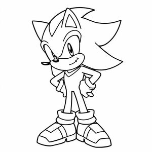 Draw Shadow the Hedgehog with his signature red stripes and confident stance. Use clean, bold lines with minimal internal details. Keep background plain or minimal