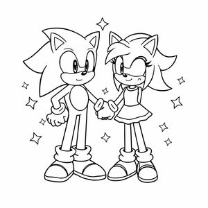 "Sonic and Amy holding hands surrounded by sparkling stars",