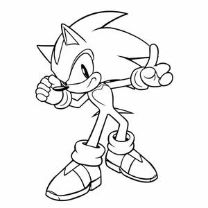 Draw Sonic Prime in an action pose, using sharp, futuristic lines. Keep the outline bold and clear with minimal background details.

