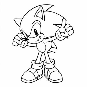 Draw Sonic from Sonic Boom series in his adventurous pose with bold outlines and clear shapes for coloring.

