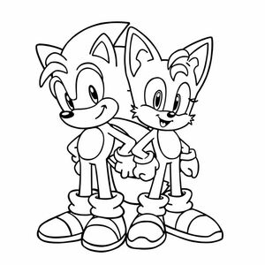 Draw Sonic side-by-side with Tails, both smiling and ready for adventure. Use bold outlines, simple features, and no complex background to keep focus on characters