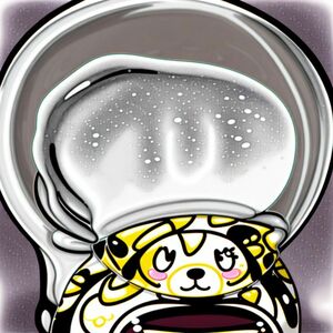 A chubby cartoon bear sitting with a honey jar, thick black outlines, soft brown and cream colors, cozy and simple