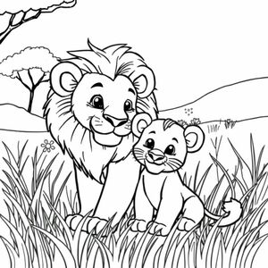 sư tử con dễ thương với mẹ sư tử trên đồng cỏ
