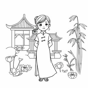 make a photo of a girl wearing ao dai standing in the middle of Vietnam

