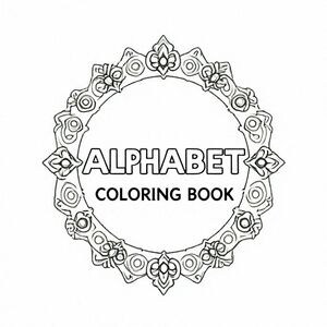 A large "ARABIC ALPHABET COLORING BOOK" titile in bold letters surrounded by some mandala patterns